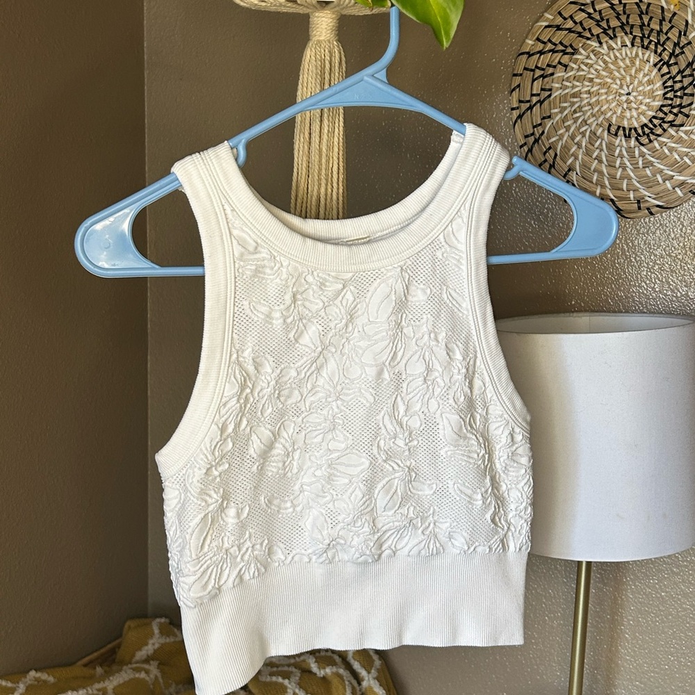 White Floral Textured Women's Top